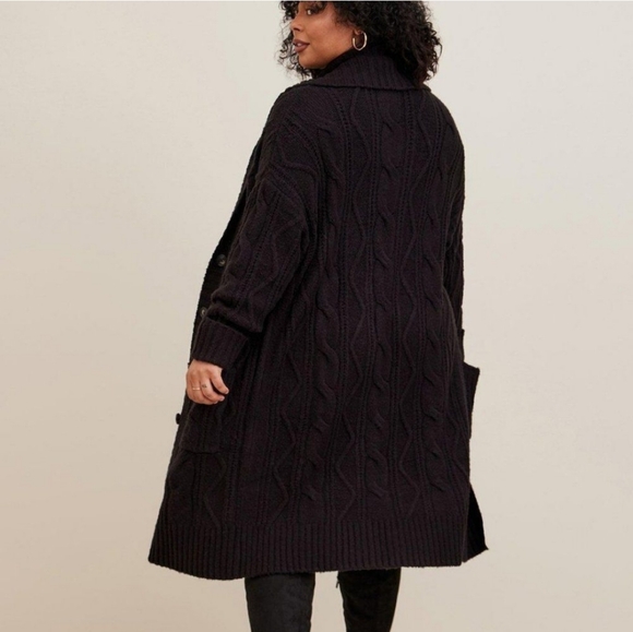 🏷️ Torrid Black Chunky Cable Knit Coatigan Sweater Size 2X - Picture 3 of 3